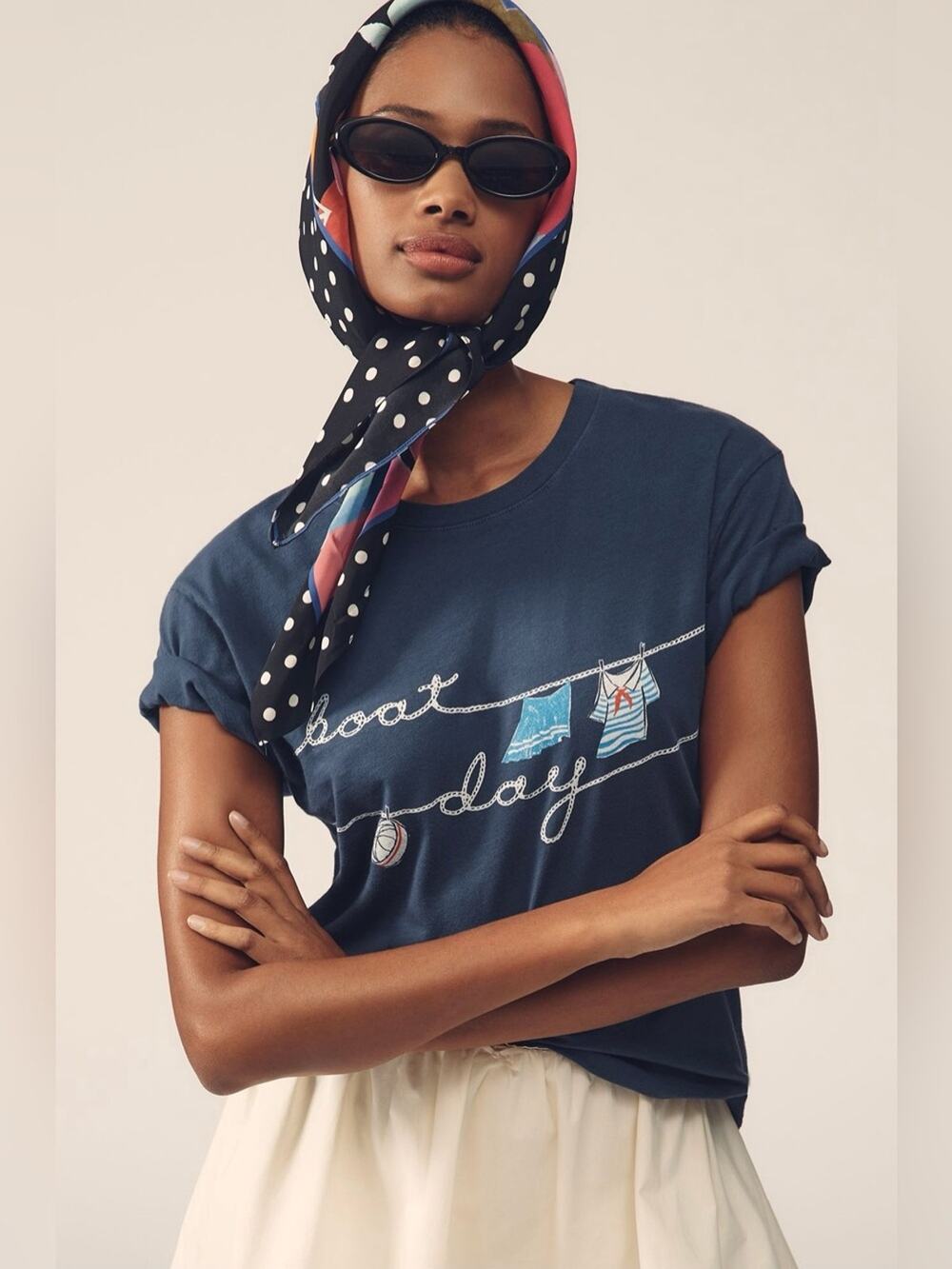 Anthropologie Letluv Summer Day Graphic Tee Short Sleeve T-Shirt Boat Day